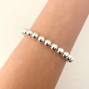 925 Sterling Silver Bead Bracelet 8 mm Ball Bracelet Large Round Bracelet